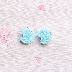 Opaque Resin Glitter Imitation Food Pendants, Cookie Charms with Platinum Tone Iron Loops, Light Sky Blue, 24x19.5x7mm, Hole: 2mm(FS-WG69156-02)