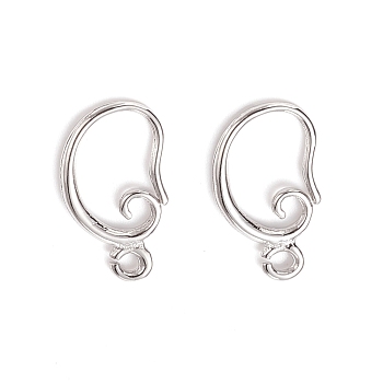 Brass Earring Hooks, with Horizontal Loop, Long-Lasting Plated, Real Platinum Plated, 15x10x2mm, Hole: 1mm, 18 Gauge, Pin: 1mm
