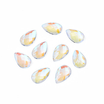 Glass Rhinestone Cabochons, Nail Art Decoration Accessories, Faceted, Teardrop, Clear AB, 8x5x2mm