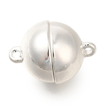 Brass Magnetic Clasps, Round, 925 Sterling Silver Plated, 17x12mm, Hole: 1.4mm