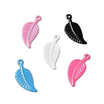 Spray Painted 201 Stainless Steel Charms, Leaf Charm, Mixed Color, 14x6x0.5mm, Hole: 0.8mm
