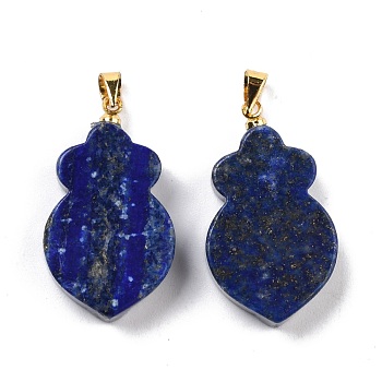 Natural Lapis Lazuli Pendants, with Golden Brass Findings, Carrot, 29~30x17x6mm, Hole: 5mm