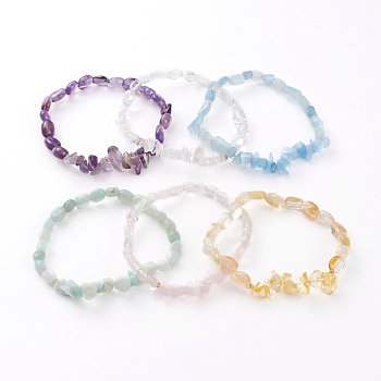 Natural Gemstone Beads Stretch Bracelets, Chips & Nuggets, Inner Diameter: 2-1/4 inch(5.6cm)