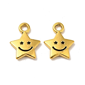 Alloy Charms, Star with Smiling Face, Golden, 11x8.5x1.5mm, Hole: 1.6mm