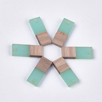 Resin & Walnut Wood Pendants, Rectangle, Pale Turquoise, 22.5~23x8.5~9x3.5mm, Hole: 2mm