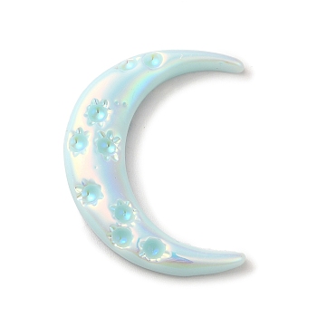 Opaque Resin Cabochons, AB Color Plated, Moon, Pale Turquoise, 33x25x4mm