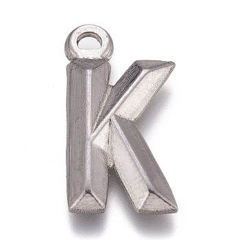 304 Stainless Steel Pendants, Alphabet, Letter.K, 16x8x2mm, Hole: 1.4mm