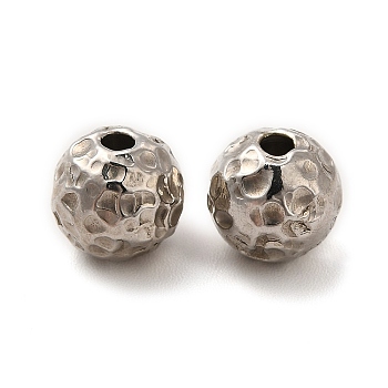 201 Stainless Steel Beads, Textured, Round, Stainless Steel Color, 8mm, Hole: 1.5mm