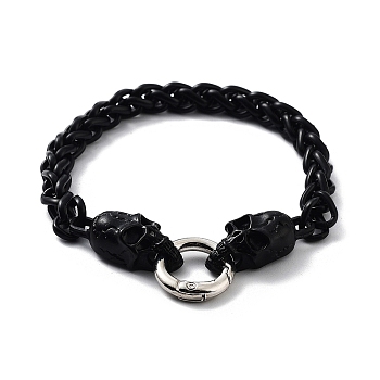 Alloy Rope Chains Bracelets with Skull Head for Women Men, Black, 8-7/8 inch(22.5cm)
