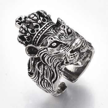 Alloy Cuff Finger Rings, Wide Band Rings, Lion, Antique Silver, Size 9, 19mm
