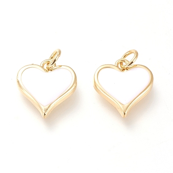 Real 18K Gold Plated Brass Charms, with Enamel and Jump Rings, Long-Lasting Plated, Heart, White, 14x13x2.8mm, Jump Ring: 5x1mm, 3mm Inner Diameter