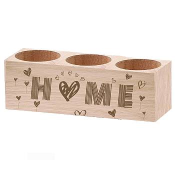 3 Hole Wood Candle Holders, Rectangle with Word Home, Heart, 5.5x15x4.5cm