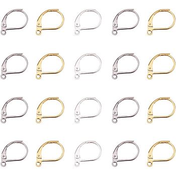 NBEADS 304 Stainless Steel Leverback Earring Findings, with Loop, Golden & Platinum & Silver, 10x15x2mm, Hole: 1mm, 20pcs/color, 60pcs/box