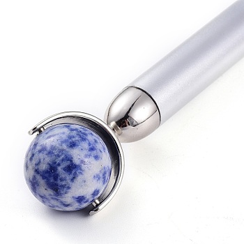 Natural Sodalite Massage Tool Skin Care, Facial Rollers, with Plastic Findings, Silver, 156x30~31x16~26mm