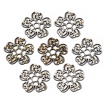 Unfinished Natural Poplar Wood Filigree Joiners Links, Laser Cut Wood Shapes, Flower, Old Lace, 40x41x2mm, Hole: 1.6mm
