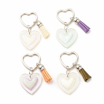 Resin Keychain, with Iron Split Key Rings and Tassel Pendant, Heart, Mixed Color, 10.85cm