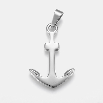 Tarnish Resistant 304 Stainless Steel Pendants, Anchor, Stainless Steel Color, 39x26x3mm, Hole: 5x10mm
