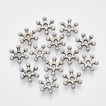 CCB Plastic Spacer Beads, Snowflake, Flower, Antique Silver, 11.5x10.5x2mm, Hole: 1.6mm, about 5500pcs/500g