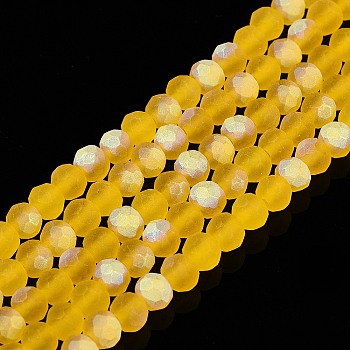 Transparent Glass Beads Strands, Faceted, Frosted, Half AB Color Plated, Rondelle, Dark Orange, 4x3.5mm, Hole: 1mm, about 113~115pcs/strand, 41~41.5cm