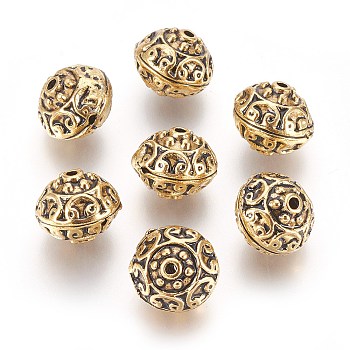 Tibetan Silver Alloy Beads, Cadmium Free & Lead Free, Round, Antique Golden Color, Size: about 13mm in diameter, 13mm thick, hole: 1.5mm
