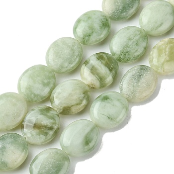 Natural Xiuyan Jade Beads Strands, Flat Oval, 13~14x12x5.5~6mm, Hole: 1.2mm, about 29pcs/strand, 15.83''(40.2cm)