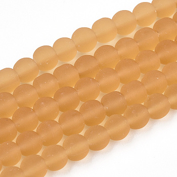 Transparent Glass Beads Strands, Frosted, Round, Goldenrod, 4~4.5mm, Hole: 0.8mm, about 97~99pcs/strand, 14.76 inch~14.96 inch(37.5~38cm)
