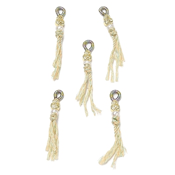 Round Pearl Tassel Big Pendants, Brass Gourd Charms with Fringe Cotton Cord, Real 14K Gold Plated, 53~55x6x5.5mm, Hole: 4x2.5mm