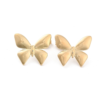 304 Stainless Steel Stud Earrings, Butterfly, Real 14K Gold Plated, 16.5x19.5mm