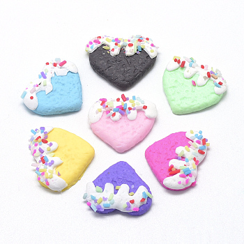Handmade Polymer Clay Cabochons, Heart, Mixed Color, 20~21x22~24x4~6mm