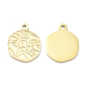 Ion Plating(IP) 316L Surgical Stainless Steel Pendants, Laser Cut, Flat Round Charm, Real 18K Gold Plated, 19x15x1.3mm, Hole: 1.6mm