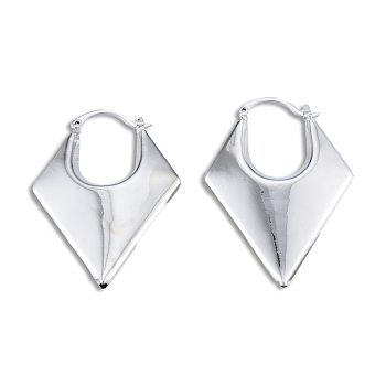 Brass Chunky Rhombus Hoop Earrings for Women, Nickel Free, Real Platinum Plated, 48x33x7.5mm, Pin: 1mm