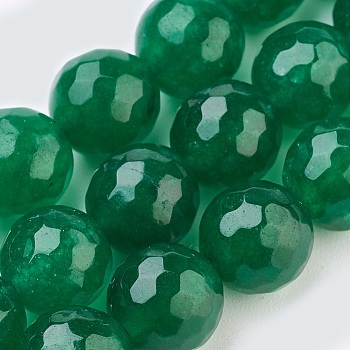 Natural Malaysia Jade Beads Strands, Dyed, Faceted, Round, Dark Green, 10mm, Hole: 1.2mm, about 37pcs/strand, 14.9 inch