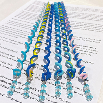 Synthetic Rubber Hair Styling Twister Clips, Braided Rubber Hair Band Spiral Spin Hair Tool for Girl Women, Blue, 240mm, 6pcs/set