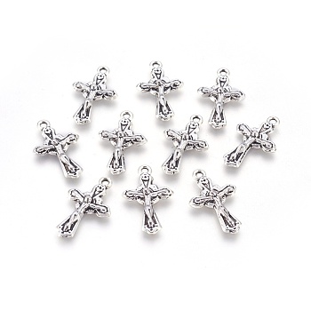 Tibetan Style Alloy Pendants, for Easter, Crucifix Cross, Antique Silver, Lead Free & Cadmium Free, 23.5x15x3mm, Hole: 1.5mm