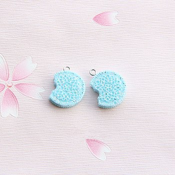 Opaque Resin Glitter Imitation Food Pendants, Cookie Charms with Platinum Tone Iron Loops, Light Sky Blue, 24x19.5x7mm, Hole: 2mm
