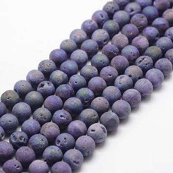 Electroplated Natural Quartz Crystal Beads Strands, Druzy Geode Crystal, Round, Purple, 8mm, Hole: 1mm, about 50pcs/strand, 15.3 inch(39cm)