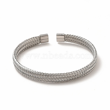 304 Stainless Steel Mesh Chains Shape Open Cuff Bangle for Women(BJEW-C033-01P)-2