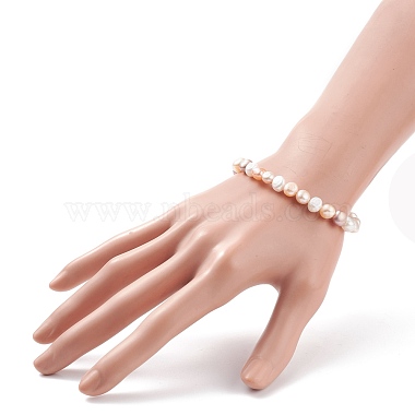 Pulsera deslizante con cuentas de perlas naturales para mujer.(BJEW-JB08330-02)-3