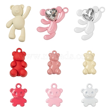 36Pcs 9 Style Pink Series Spray Painted Alloy & Alloy Rhinestone Pendants(FIND-LS0001-56)-2