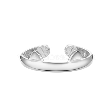 TINYSAND Cute and Delicate Cat Ears Rhodium Plated 925 Sterling Silver Cuff Rings(TS-R389-S)-2