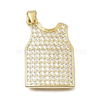 Brass Micro Pave Clear Cubic Zirconia Pendants, Clothes Charms, Golden, 28x18x3mm, Hole: 4x3.5mm(CU-CBA108A-10G)