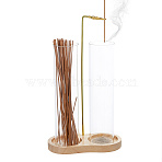 Glass Incense Holder, with Wood Base and Irom Clips, Home Office Teahouse Zen Buddhist Supplies, Navajo White, 149.5x77x15mm(AJEW-WH0410-193A)