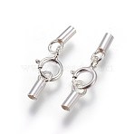 925 Sterling Silver Spring Ring Clasps, with Cord Ends, Silver, 18mm, Inner Size: 1.4mm(STER-G019-B-08S)