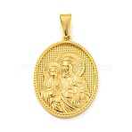 Ion Plating(IP) 304 Stainless Steel Pendants, Oval with Saint Charm, Golden, 35.5x26x4mm, Hole: 9.5x5mm(STAS-R231-18G-06)