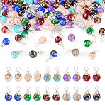 100Pcs 10 Colors Baking Paint Glass Pendants, Round, with Silver Iron Findings, Mixed Color, 15.5mm, Hole: 2mm, 10pcs/color(PALLOY-TAC0205)