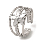 Non-Tarnish 304 Stainless Steel Open Cuff Rings, Flower, Stainless Steel Color, US Size 7 3/4(17.9mm)(RJEW-Z018-04P)