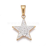 Polymer Clay Rhinestone Pendants, with 304 Stainless Steel Findings, Star, Golden, 27x24.5x5mm, Hole: 3~3.5x8mm(STAS-F202-04G)