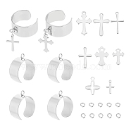 Unicraftale DIY Cross Charm Cuff Ring Making Kit, Including Stainless Steel Open Finger Ring Components, 304 & 201 Stainless Steel Pendants, Stainless Steel Color, 22Pcs/box(DIY-UN0004-62)