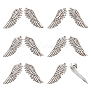 6 Pairs Alloy Wing Brooch for Backpack Clothes, Platinum, 37x13.5x2mm, Pin: 1mm(JEWB-CA0001-31)