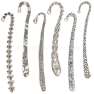 12Pcs 6 Styles Tibetan Style Alloy Bookmark Findings with Holes, Hair Stick, Clover & Flower & Palm & Branch, Antique Silver, 117~125x19.5~21x2~3.5mm, Hole: 2.5~4x2.5~3.5mm, 2pcs/style(FIND-SC0008-99)